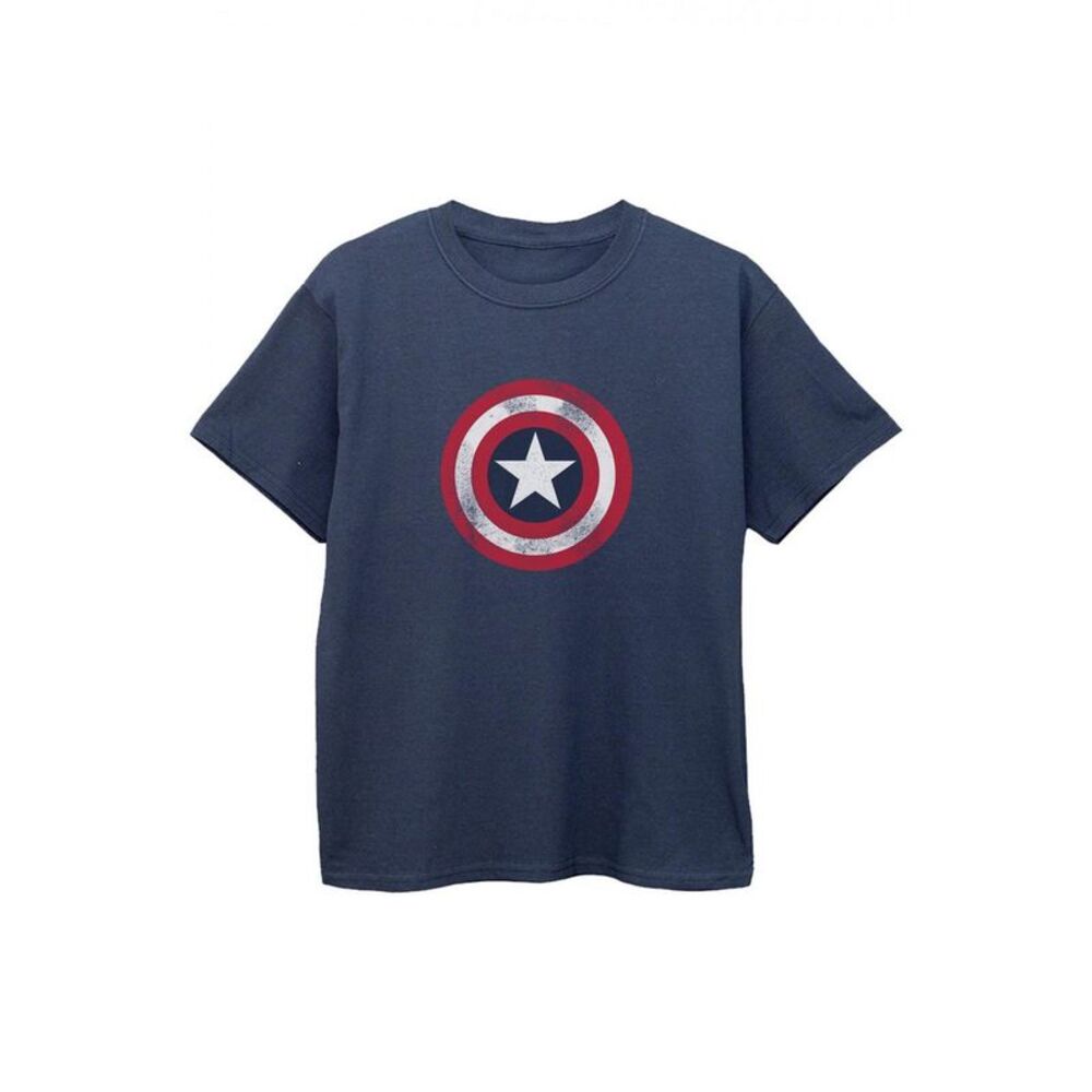 Captain America Boys Distressed Shield T-Shirt / Navy Blue
